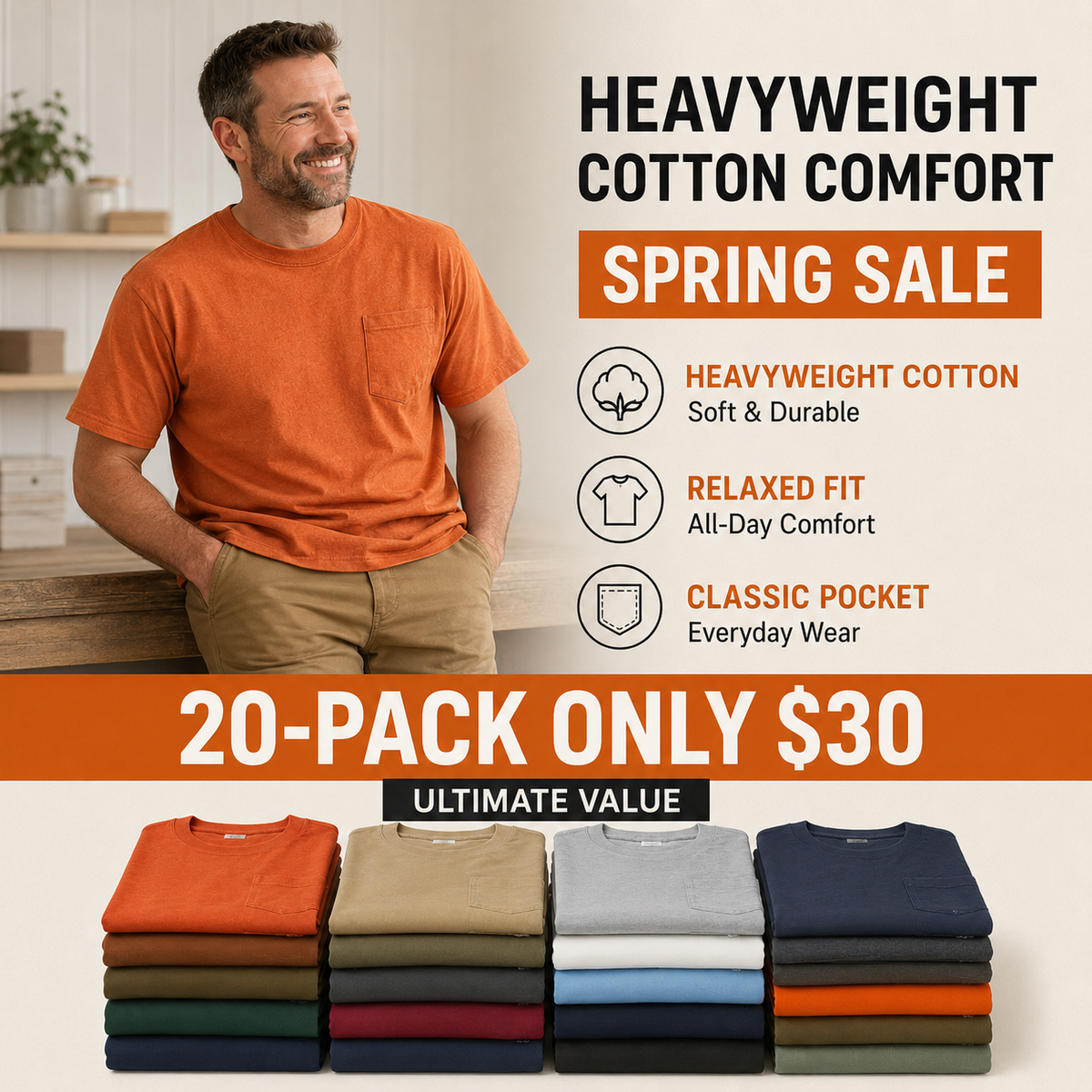 🔥Men's Heavyweight Cotton Pocket T-Shirt