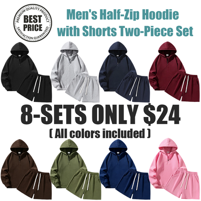 Men's Half-Zip Hoodie with Shorts Two-Piece Set