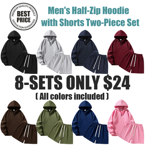 Men's Half-Zip Hoodie with Shorts Two-Piece Set