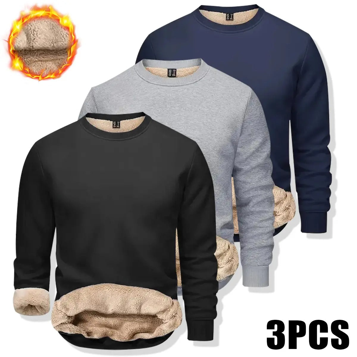 🔥 BESTSELLER | 8PCS $24.99 |Men's Fitted Crewneck Fleece Lined Sweatshirt, Wind Resistant Polyester Athletic Pullover, Casual Fashion Active Tops