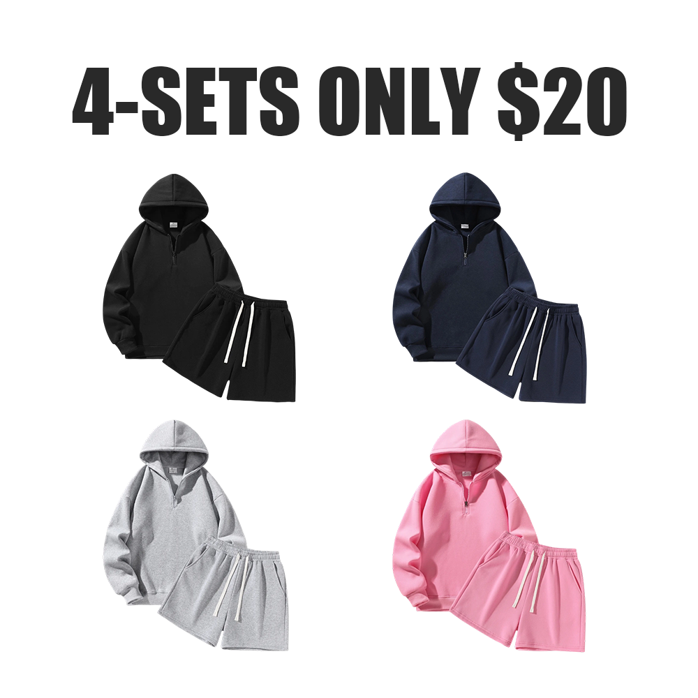 Men's Half-Zip Hoodie with Shorts Two-Piece Set