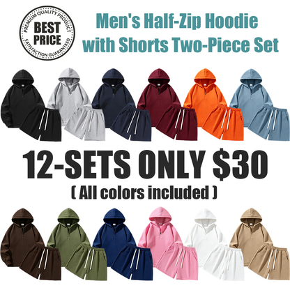 Men's Half-Zip Hoodie with Shorts Two-Piece Set