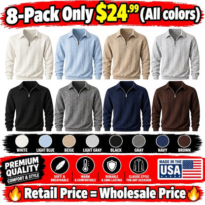 🔥 BESTSELLER | 8PCS $24.99 |Men's Fall Winter Outfits Knitted Polo Neck Long Sleeve Sweatshirt for Daliy Wear
