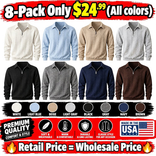 🔥 BESTSELLER | 8PCS $24.99 |Men's Fall Winter Outfits Knitted Polo Neck Long Sleeve Sweatshirt for Daliy Wear