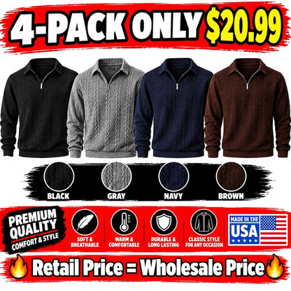 🔥 BESTSELLER | 8PCS $24.99 |Men's Fall Winter Outfits Knitted Polo Neck Long Sleeve Sweatshirt for Daliy Wear