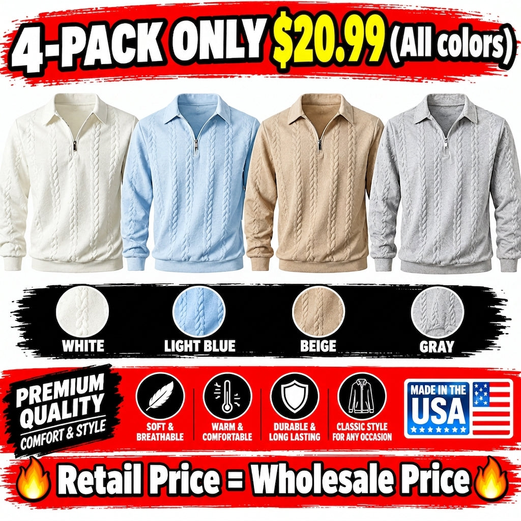 🔥 BESTSELLER | 8PCS $24.99 |Men's Fall Winter Outfits Knitted Polo Neck Long Sleeve Sweatshirt for Daliy Wear