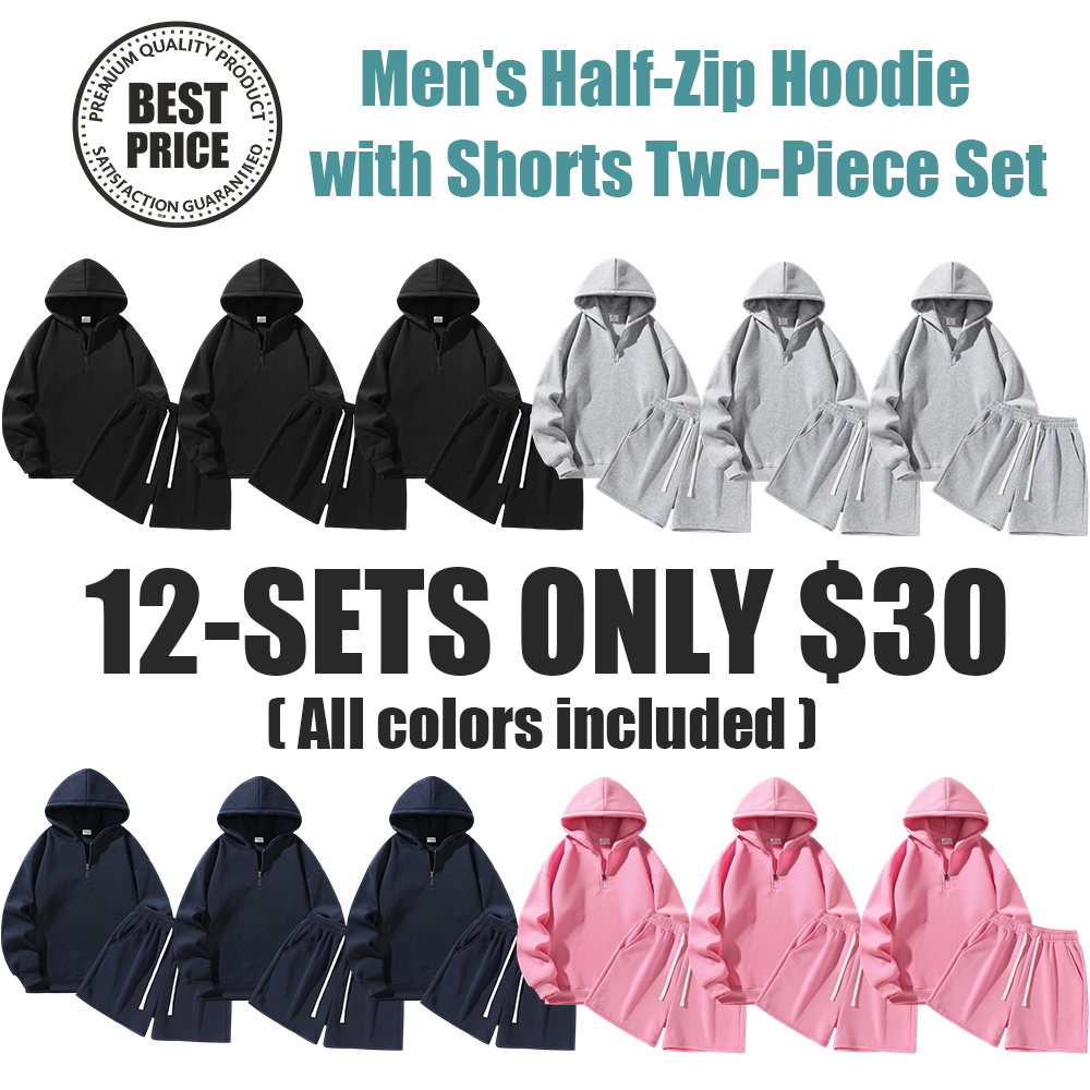 Men's Half-Zip Hoodie with Shorts Two-Piece Set
