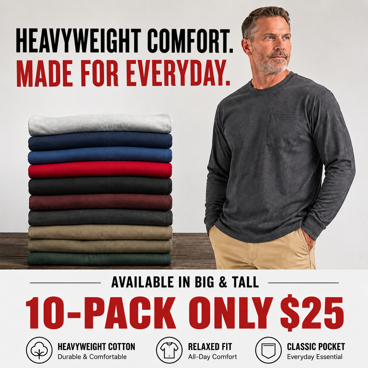 🔥Men's Heavyweight Cotton Pocket T-Shirt